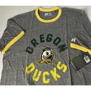 UNIVERSITY OREGON Ducks Ringer TShirt Spellout Logo Distressed Look NEW Sz L
